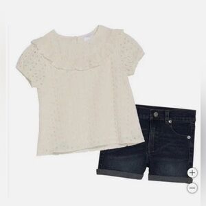 NWT  Koala Kids 2 Piece Cream Eyelet Blouse and Denim Shorts size 2T